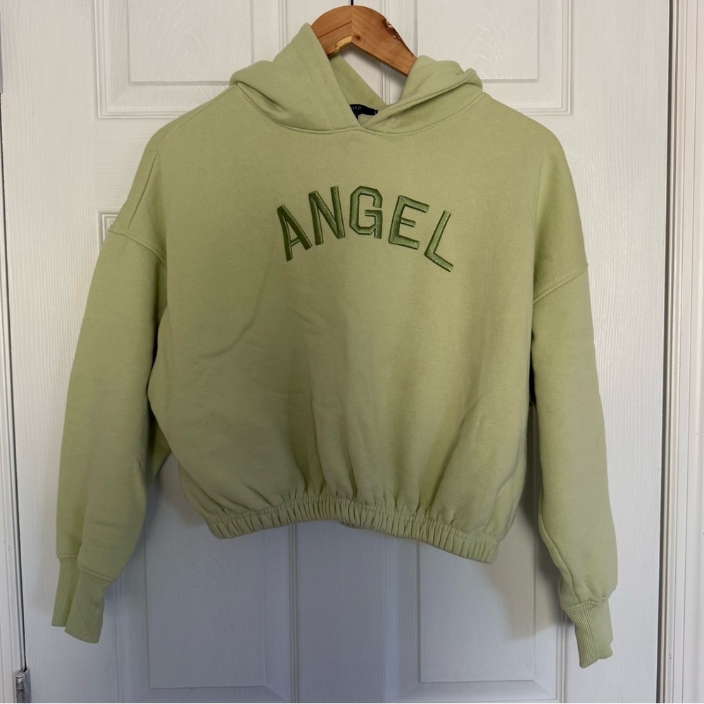 Forever 21 Green Angel Cropped Hoodie Small